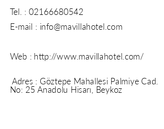 Mavilla Hotel iletiim bilgileri